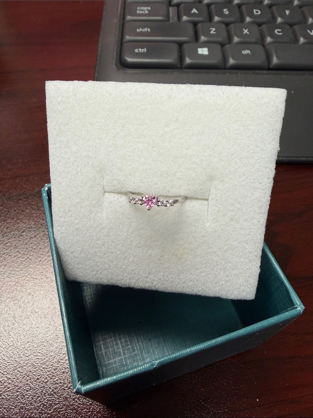 Pink Heart Stone Sterling Silver Girl’s Ring size 1